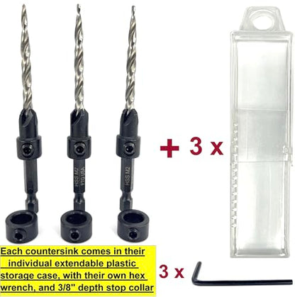 FTG USA 3 Pc #10 (3/16") Countersink Drill Bit Set with Tapered Drill Bi - size: #10, style: Same Sort 3 Pc