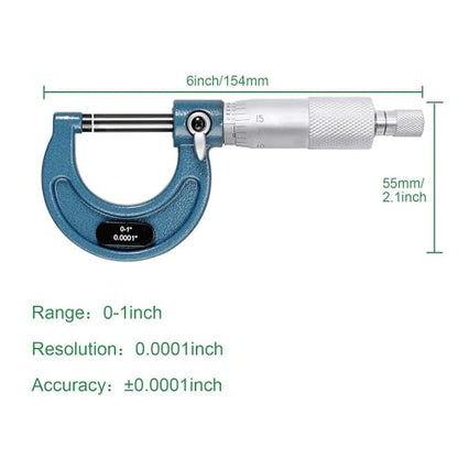 HDLNKAK 0-1" Outside Micrometer + 6 Pack Telescoping Gage Set + Digital Vernier Caliper (Green), 6 Inch Caliper Tool for House, Alloy Precision Micrometer, Machinist Toolhold/DIY,