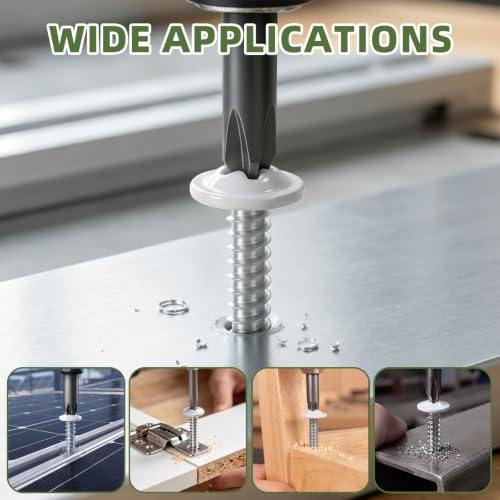#8 x 1/2" (100 PCS) White Head Fast Self Tapping Sheet Metal Screws, Modified Truss Head Self Drilling Screw, Full Thread, Screwdriver Bit Included - color: White, size: #8 x 1/2"