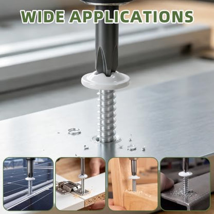 #8 x 3/4" (100 PCS) White Head Fast Self Tapping Sheet Metal Screws, Modified Truss Head Self Drilling Screw, Full Thread, Screwdriver Bit Included - color: White, size: #8 x 3/4"
