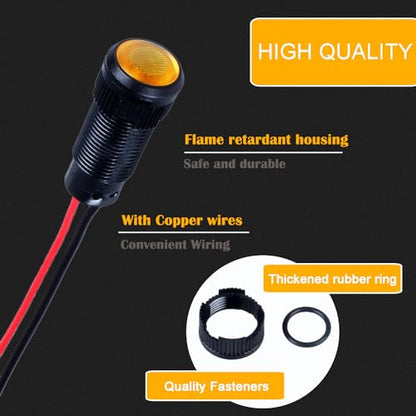 5pcs 10mm LED Indicator Light Plastic Black Signal Dot Lamp 110-220VAC 2/5" Mounting Hole Size with 15cm/5.9in. Wire (Yellow LED) - color: Yellow, size: 10mm 110-220V