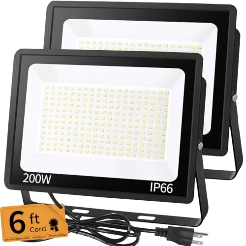 200W LED Flood Light Outdoor, 24000LM Exterior Security Lights, 2 Pack