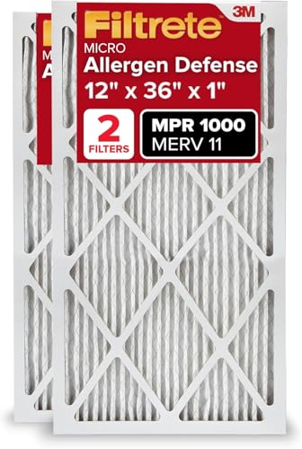 Filtrete 12x36x1 AC Furnace Air Filter, MERV 11, MPR 1000, Micro Allergen Defense, 3-Month Pleated 1-Inch Electrostatic Air Cleaning Filter, 2 Pack (Actual Size 11.69 x 35.69 x 0.81 in) - size: 12x36x1