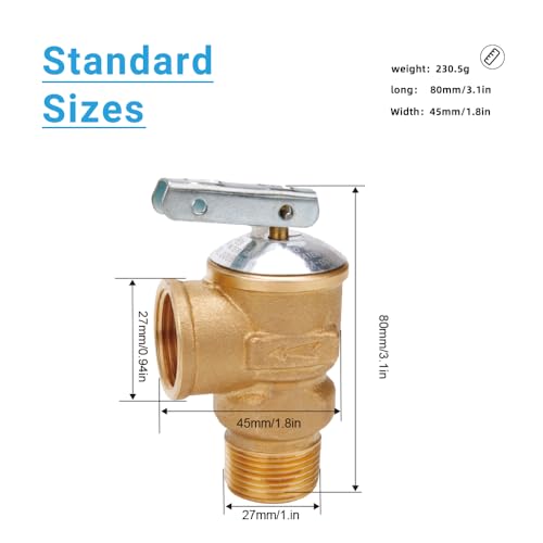 150Psi Temperature and Pressure Relief Valve, with 3/4-Inch Pipe Thread, Brass Pressure Reducing Valve for Water Heater and Hot Water Storage Tanks, Lead-free Copper, CSA