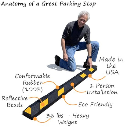 SmartSign Rubber Parking Curb, (Pack of 10) Heavy Duty Parking Stops with Yellow Reflective Stripe Chevrons, 72" Long (6ft), Wheel Stops for Parking Lots/Garage/Cars/Trucks, Pre-Drilled Holes - color: 2. Black/Yellow Pack of 10