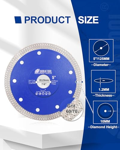 SHDIATOOL 5 Inch Diamond Saw Blade Cutting Porcelain Tile Ceramic Granite Marble Brick - size: 5 Inch(125mm)