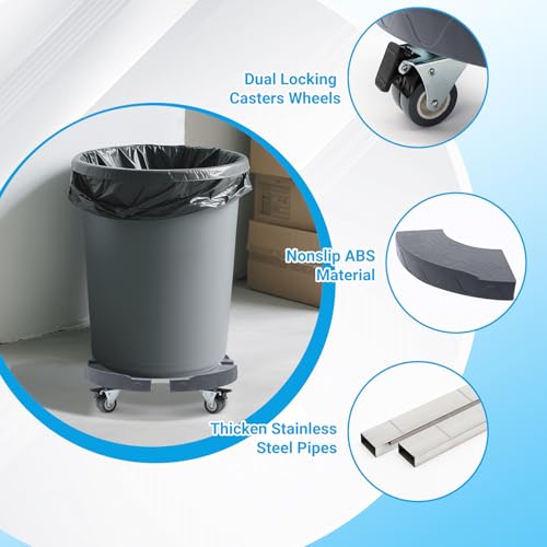 Round Dolly with Wheels, Adjustable 15-19 Inch Heavy Duty Trash Can Roller Base Drum Keg Dolly with Locking Wheels, 440 LBS Multi Function Rolling Dollies, Grey - color: Gray