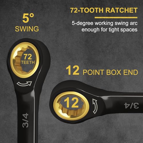 Egofine 1/4 Ratchet Wrench, 1/4 Wrench Ratcheting Combination Wrenches SAE, Industrial Grade Gear Spanner with 12 Point Box End, 72-Teeth Ratchet Black Electrophoretic Coating,CR-V - style: 1/4 inch