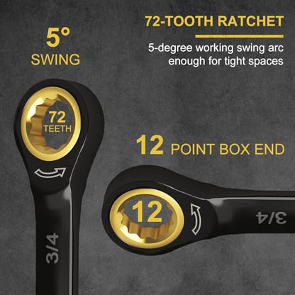 Egofine 1/2 Ratchet Wrench, 1/2 Wrench Ratcheting Combination Wrenches SAE, Industrial Grade Gear Spanner with 12 Point Box End, 72-Teeth Ratchet Black Electrophoretic Coating,CR-V - style: 1/2 inch