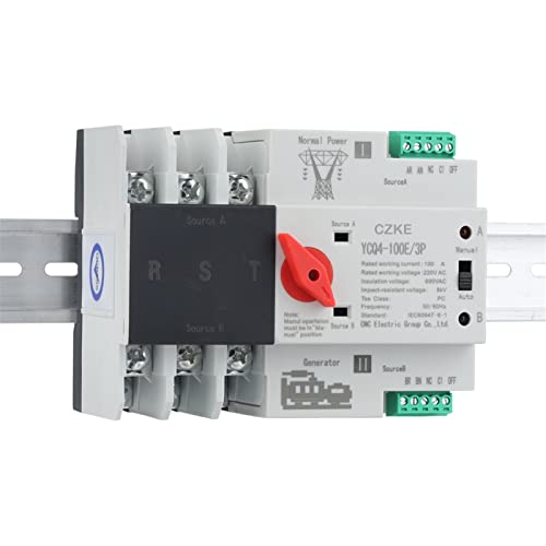 YCQ4-100E/3P Dual Power Automatic Transfer Switch 220V AC 8kA Din Rail ATS Switches Uninterrupted Power 63A 100A (Color : 3P, Size : 100A) - size: 100A