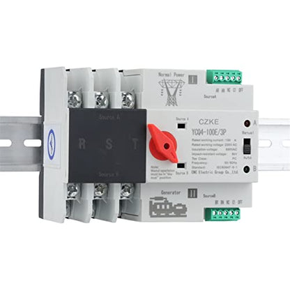 YCQ4-100E/3P Dual Power Automatic Transfer Switch 220V AC 8kA Din Rail ATS Switches Uninterrupted Power 63A 100A (Color : 3P, Size : 100A) - size: 100A