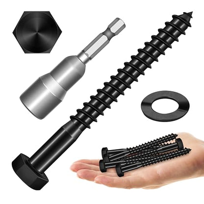 (10Sets) 3/8" x 3-1/2" Hex Head Lag Bolts, Heavy Duty Lag Screws with Washers, 304 Stainless Steel Bolts 18-8, Lag Screws Wood Screws, Partial Thread Black Oxide, 3/8 Bolt by Mywish - size: 3/8 x 3-1/2" (10 set)