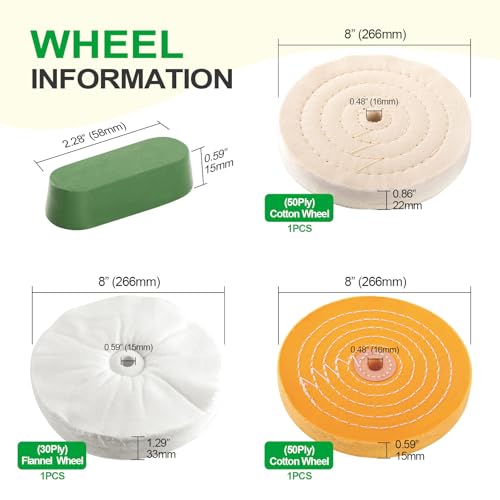 6PCS 8 Inch 5/8" Arbor Hole Polishing Wheels Kit for Bench Grinder - size: 8 inch