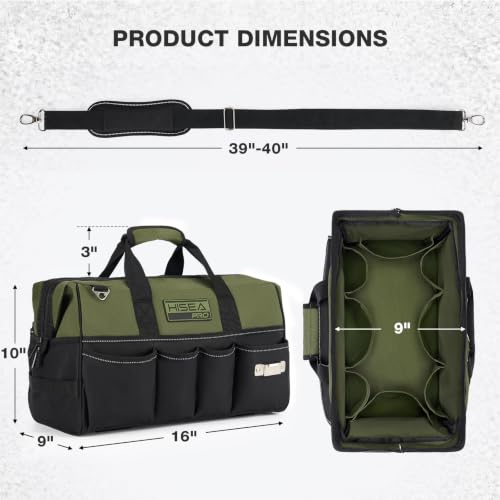 HISEA Heavy Duty Tool Bag 20 Pockets, 16-Inch Portable Tool Box Organizer