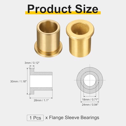 uxcell Flange Sleeve Bearings, 18mm Bore x 24mm OD x 28mm Length - size: 18x24x28mm