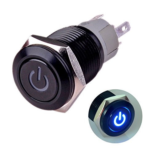 Latching Push Button Switch U16F5 1NO1NC SPDT ON/Off Black Shell with Blue Power Symbol LED Suitable for 16mm 5/8" Mounting Hole (Blue) - color: Blue