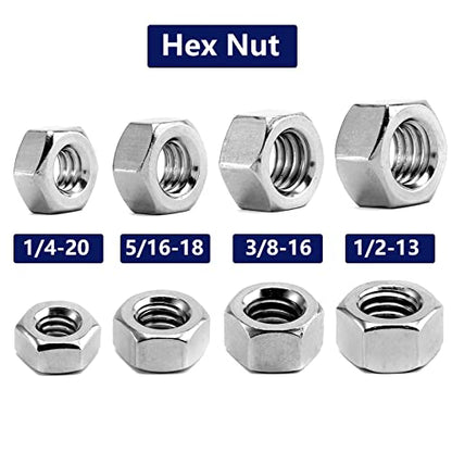 5/16-18 Hex Nuts 100Pcs 304 Stainless Steel 18-8, Full Thread, Hex Drive, Bright Finish by SG TZH - size: 5/16-18