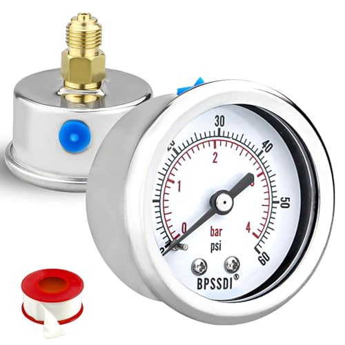 0-60 Psi Low Pressure Gauge, 2" Dial Size, 1/4 G Back Mount, Stainless Steel Case for Water Pressure Gauge Test for Water Pipe, HVAC(with Tape) - size: 0-60 psi, style: Back Mount