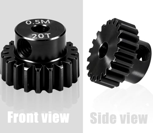Hardened Steel 0.5M Pinion Gear 20T 2mm Shaft for RC Car/Helicopter Upgrade, Compatible with ARRMA 1/14 Typhoon 1/16 Mojave 1/18 Granite, Losi 1/12, 0.5Mod 13T-27T Gear for Brushed Brush-Less Motors - size: 20T