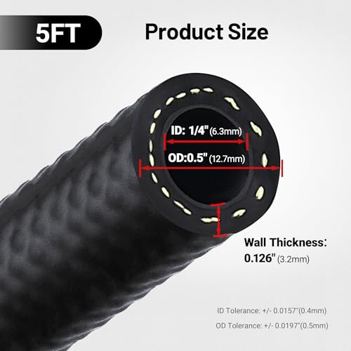 EVIL ENERGY 1/4 Fuel Line Hose 5FT Fuel Injection Hose Transmission Rubber SAE 30R9 300PSI - size: 1/4 5FT