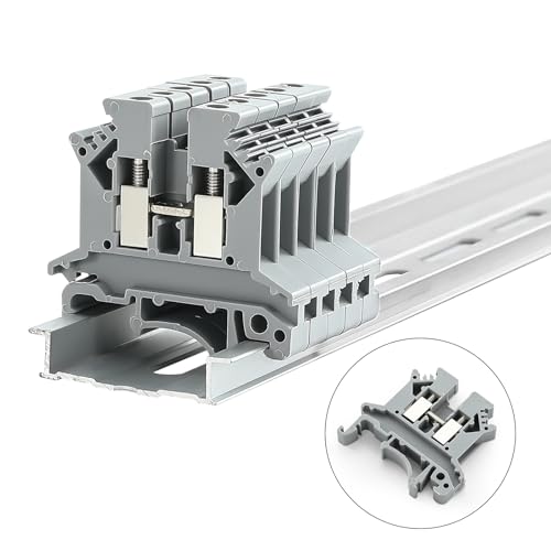 100PCS UK-2.5B Din Rail Wire Terminal Block - Application for 12-22 AWG 20A 600V Electrical Cabinets Distribution Box, Solar Power System, PLC Industrial Control Automation Panel DIY CNC RV - color: 100pcs Gray