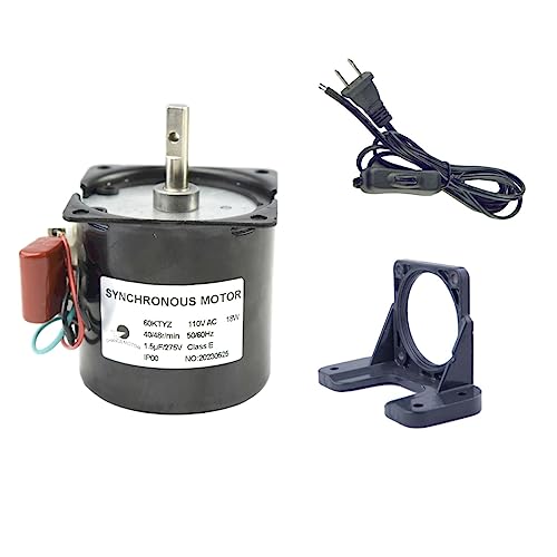 CHANCS Synchronous Reduction Motor Reversible 60KTYZ 110V 40-48RPM CW/CCW Torque with Fixed Bracket and Switch Plug Extension - size: 40/48r/min+ Bracket+Power cable