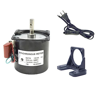 CHANCS Synchronous Reduction Motor Reversible 60KTYZ 110V 40-48RPM CW/CCW Torque with Fixed Bracket and Switch Plug Extension - size: 40/48r/min+ Bracket+Power cable