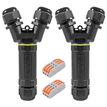2PCS 3 Way Junction Box, M25 Y Shape Outdoor IP68 Waterproof 3Pin Electrical Cable Connector Suitable for Repair and Extend Power Cables - color: 2PCS 3Pin M25 Y-Shape