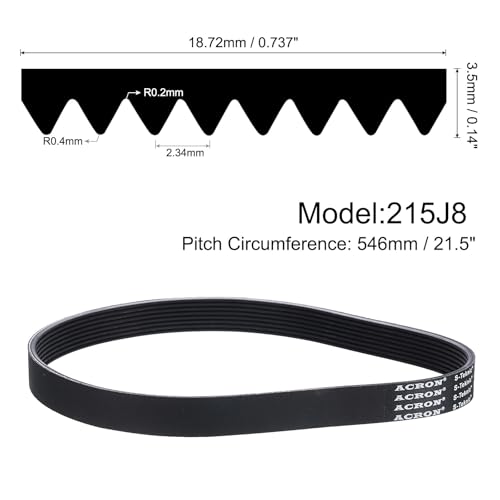 uxcell 215J8 PJ V-Ribbed Belt 8 Ribs 21.5" L x 0.74" W x 0.14" H, EPDM - size: 215J8