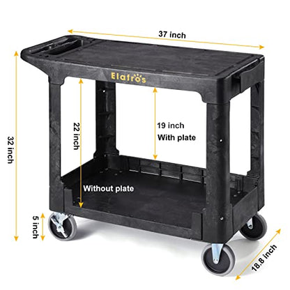 ELAFROS Heavy Duty Plastic Utility Cart, 37 x 18.8 in, Flat Top, Swivel Wheels, 550 lbs Capacity, Black (Pack of 2) - color: Black, size: 4 swivel casters (Pack of 2)