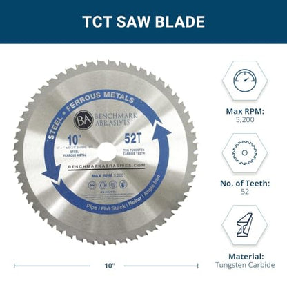 Benchmark Abrasives 10" TCT Circular Saw Blade for Metal, 52 Teeth