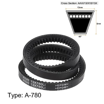 HARFINGTON 13x780 Cogged V-Belts AX Section Drive Raw Edge Belt 780mm Inner Girth 13mm Width 8mm Thickness EPDM for Power Transmission - size: 780mm