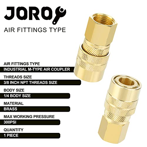 Brass Air Coupler, 1/4 Inch Body Size, 3/8 Inch NPT Female Threads Size, Industrial M-Type, 1 Piece Air Compressor Hose Fitting - size: 1PC 3/8 FNPT