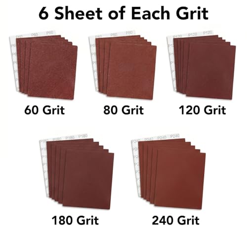 30PCS 1/4 Sheet Sandpaper Hook & Loop, 5.5"x4.5", 60/80/120/180/240 Grit - size: 30PCS #60/80/120/180/240