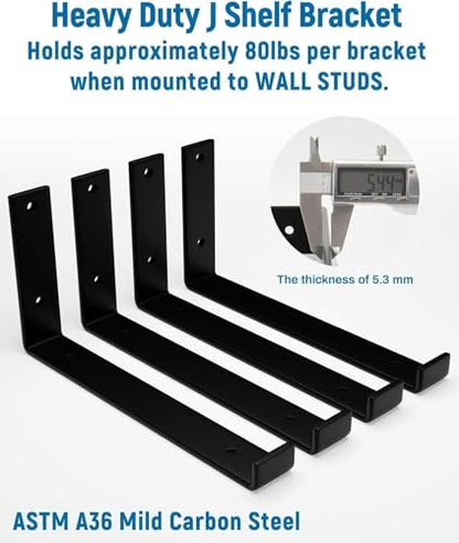 LEOPO 10 inch Shelf Brackets 12-Pack, 1/5" Thick Floating Shelf Bracket - color: black-12 pack, size: 9.25"