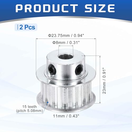 MECCANIXITY 2 Pcs Aluminium Timing Pulley, XL 15 Teeth 8mm Bore Synchronous Wheel Timing Belt Pulley 5.08mm Pitch 11mm Slot Width for Belt, CNC Machine, 3D Printer - size: 8x5.08x11mm