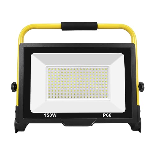 SKYWORLD 75W LED Flood Work Light - 500W Equivalent, 6000K Daylight, IP66 Waterproof, 10FT Cord with Plug - Adjustable Portable Lighting for Workshop/Garage/Jobsite/Outdoor - size: 150W