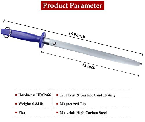 Honing Steel Knife Sharpener Steel Flat 12 IN for Kitchen Knife - color: Blue Flat 12-IN