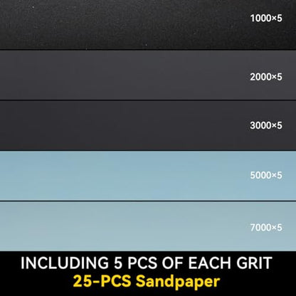 Fine Wet Dry Sandpaper, 25 Piece, 1000 2000 3000 5000 7000 Grit - size: 25PCS/1000-7000Grit