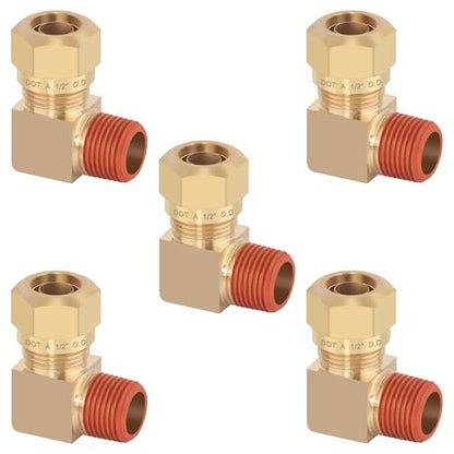 5PCS Brass DOT 1/2" Tube x 3/8" NPT Nylon Tubing 90 Degree Elbow - size: 1/2" OD x 3/8" NPT, style: 90°NPT Thread Elbows-5PCS