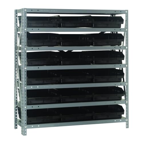Quantum Storage Systems 1239-109BK Steel Shelving Unit with 4" Shelf Bins, 12" D x 36" W x 39" H, Black - size: 39" H x 36" W x 12" D, style: 12" L x 12" W x 4" H 18 Economy Black Bins