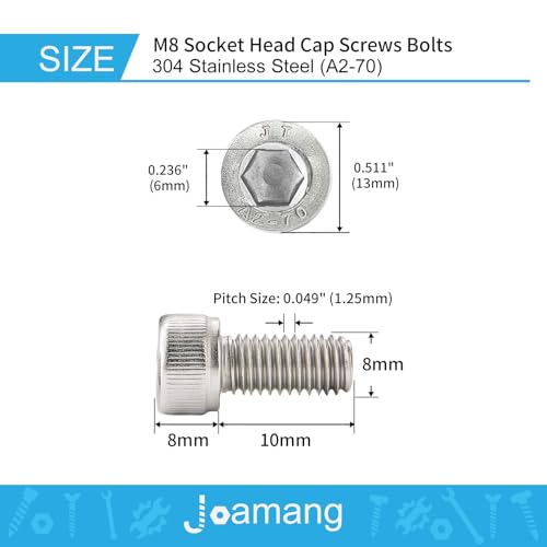 M8-1.25 x 10mm Socket Head Cap Screws Bolt, 304 Stainless Steel (A2-70), Metric Allen Hex Drive, Bright Finish, Fully Threaded, Quantity 20 - size: M8 x 10mm(20PCS)