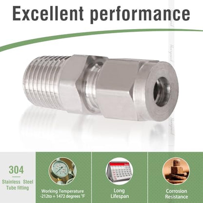 1/4 Compression Fitting, Stainless Steel 304 Tube Fittings,2 Pcs - size: NPT 1/4-1/4" O.D. 2 pcs