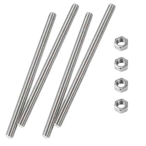 M6 x 100mm Fully Threaded Rod & Studs, 304 Stainless Steel Right Hand Threads Rods, M6-1 Thread Pitch for Anchor Bolts, Clamps, Hangers and U-Bolts 4pcs 【with Nuts】 - size: 4-Inch