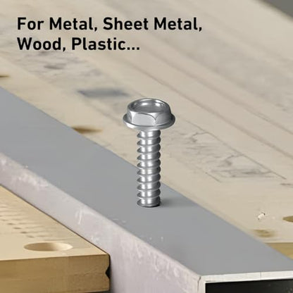 #6 x 1/2 Inch Self Drilling Screws, 318pcs 1 lbs Self Tapping Screws for Metal, 410 Stainless Steel Hex Washer Head Sheet Metal Screw - color: Silver 1lb Per Box, size: #6x1/2"