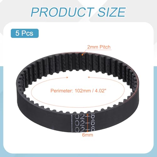 MECCANIXITY 5Pcs 102mm GT-2 Timing Belt 6mm Width 2mm Pitch Closed Loop - size: 102mm