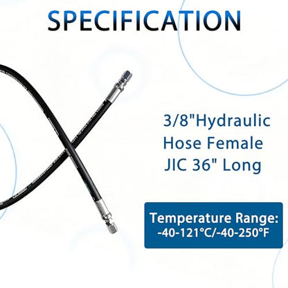 Heroson 26711-06-06RW Hydraulic Hose Swivel Assembly 3/8 ” Hydraulic Hose with Female JlC X Female JlC 36 ”Long 4785 psi, Black - size: 06-36 in