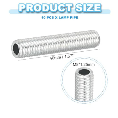 PATIKIL M8 Thread Carbon Steel Lamp Pipe, 10 Set 40 mm/1.57" Hollow Tube Thread Adapter Fasteners Hardware for Lamp Lights Chandelier Ceiling Light DIY, White Zinc Plating - size: M8x40mm