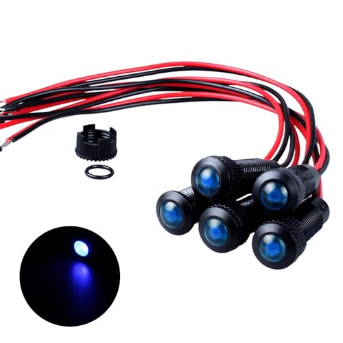 5pcs 8mm LED Indicator Light Plastic Black Signal Dot Lamp 110-220V AC 5/16" Mounting Hole Size with 15cm/5.9in. Wire (Blue LED) - color: Blue, size: 8mm 110-220V