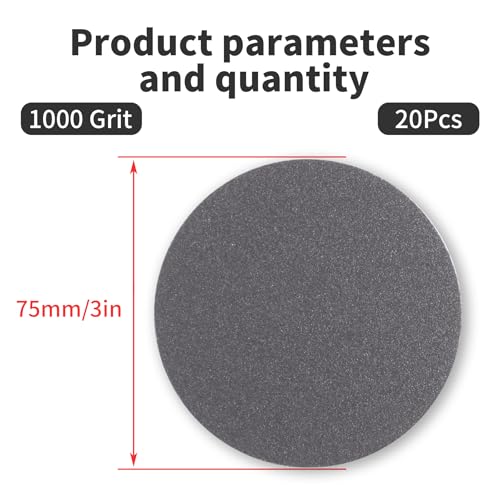 20 Pcs 3 Inch 1000 Grits No Hole Hook and Loop Sanding Discs, Silicon Carbide Wet Dry Flocking Sandpaper for Random Orbital Sander, Wood, Car, Metal, Plastic, Paint Polishing - style: 1000 Grit